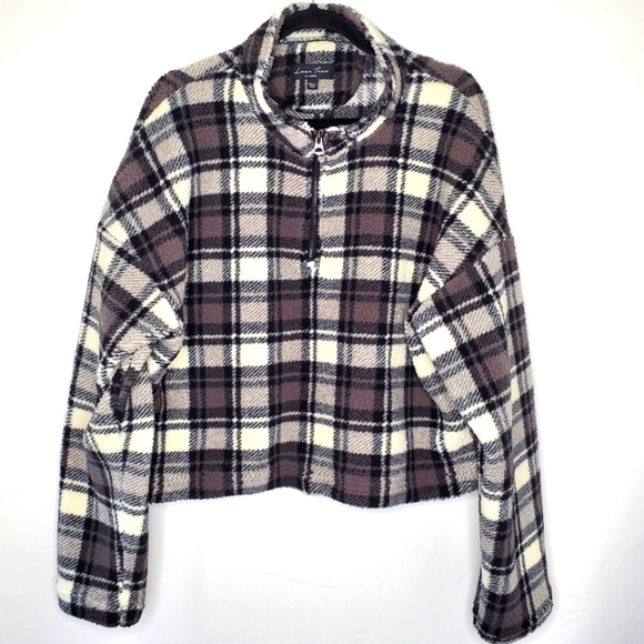 Fleece Plaid Jacket XL Quarter Zip Cozy Soft Grunge Pullover Shacket Gorpcore - Picture 1 of 10
